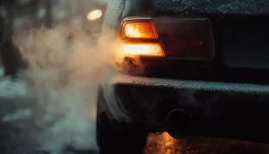 A car with exhaust smoke