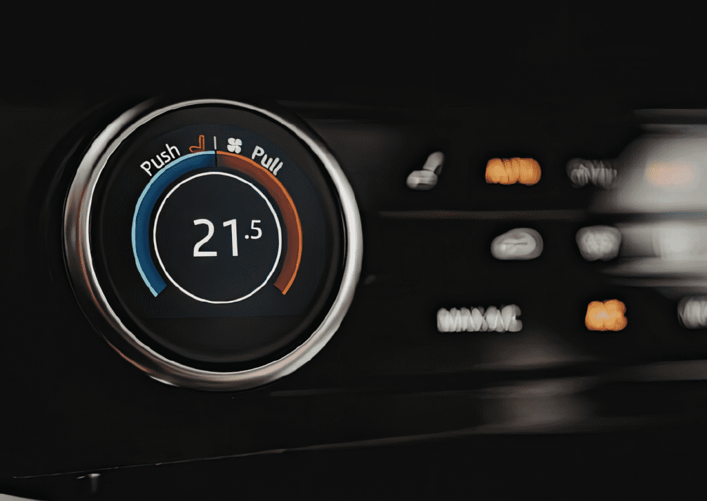 Digital temperature dial showing settings during car ac and climate control repair diagnosis 